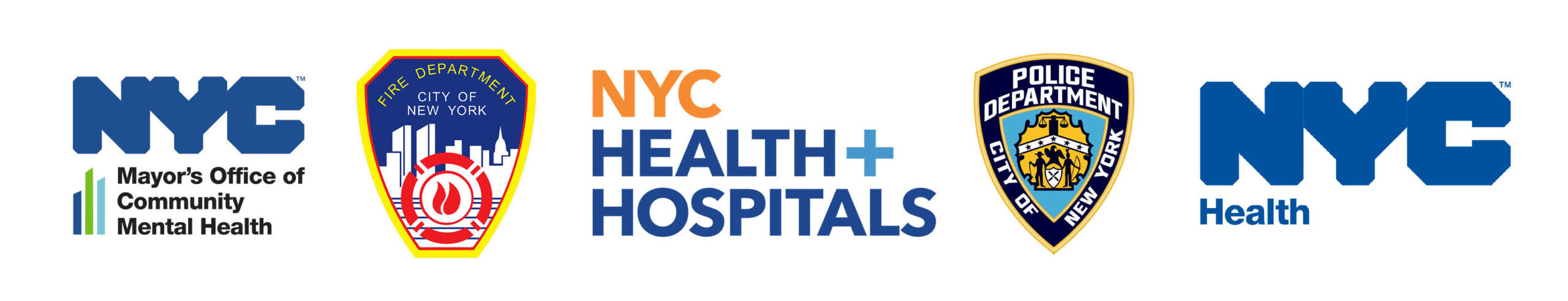 OCMH logo, FDNY logo, NYC Health and Hospitals logo, NYPD logo